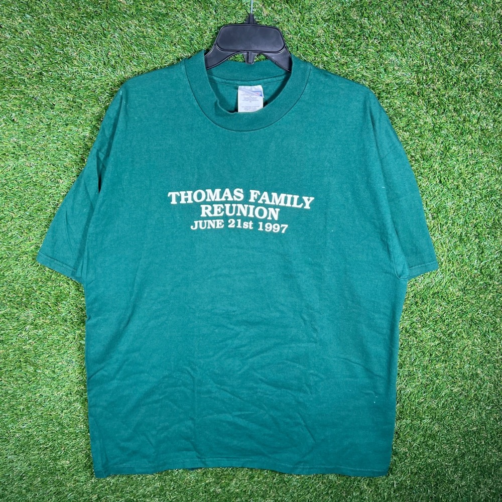 Vintage 1997 Thomas Family Reunion T Shirt XL Green Hanes BeefyT New Chicago 90s